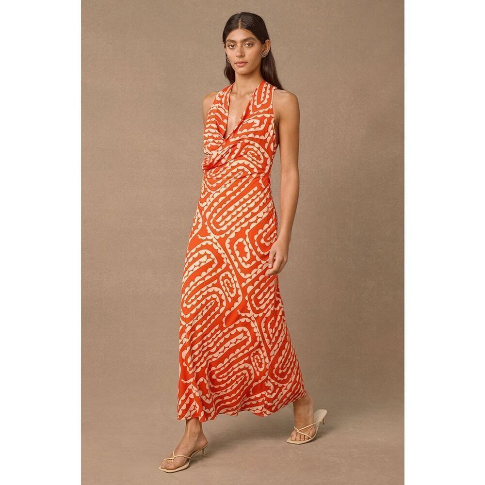 MON RENN Tempo Print Maxi Dress - Brunch Wine Tasting Date size S NWT $259